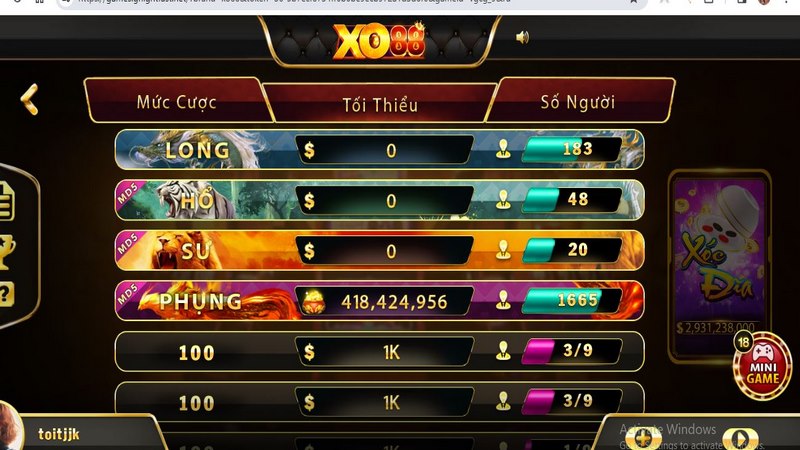 Bạn vào nhà cái và tham gia game